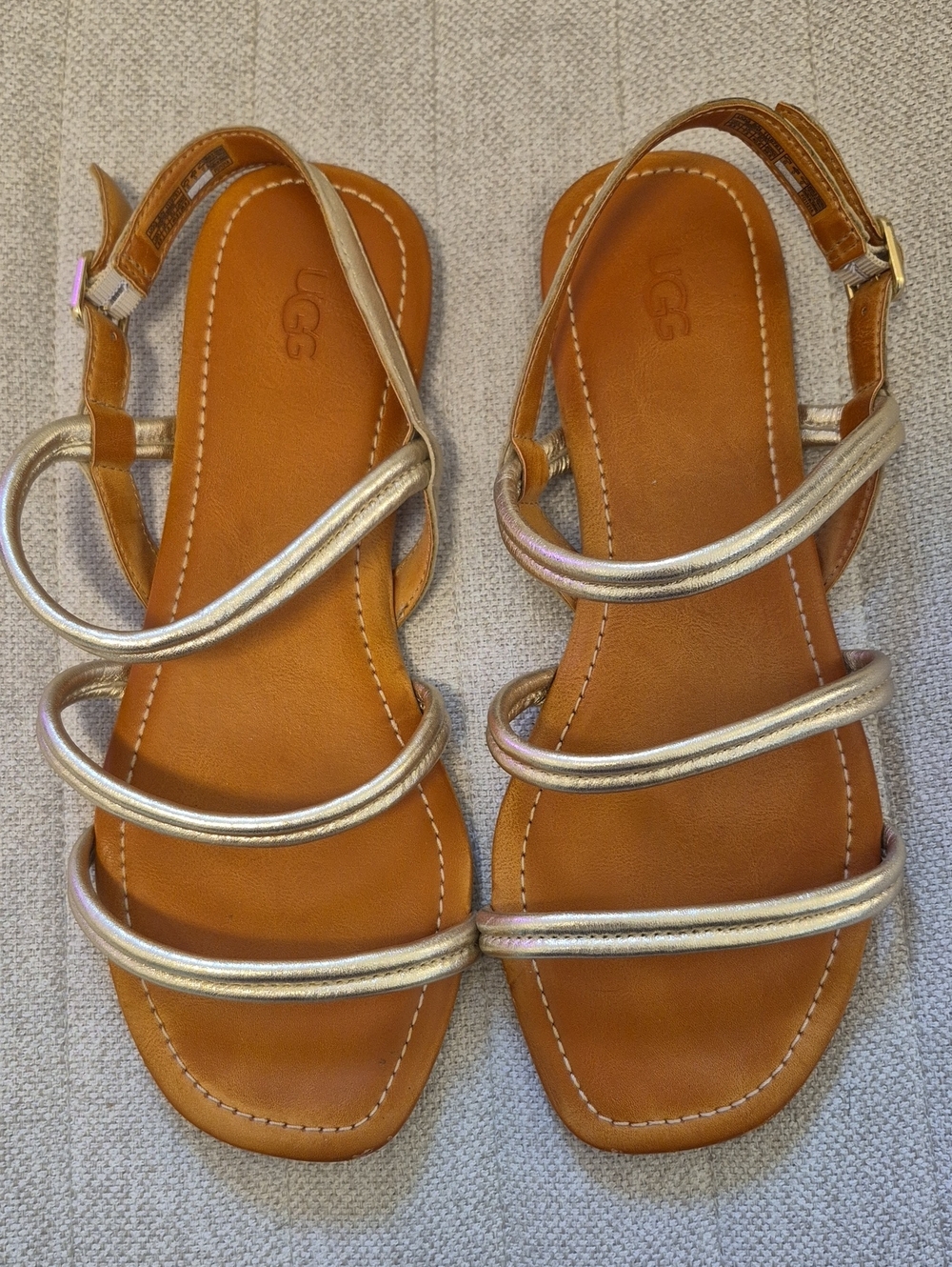 UGG Metallic Gold Multi-Strap Leather Sandals - Women's